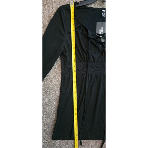 Black Long-Sleeve Lace-Up Blouse With Lace Detail By Fisoul Medium - Picture 4 of 5